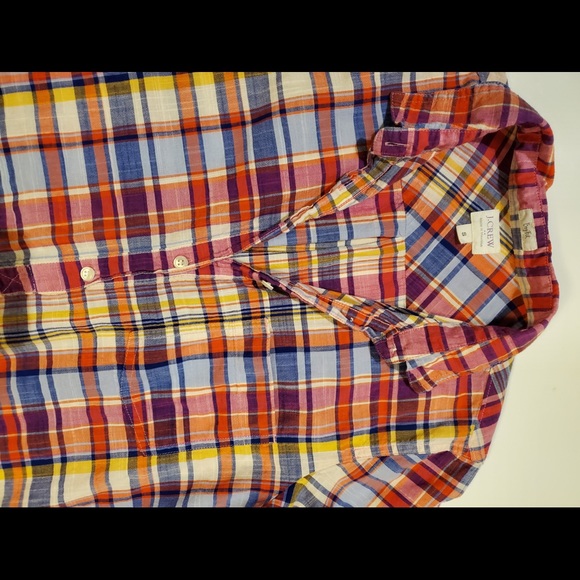 J. Crew  bright rainbow multi color plaid button down size mens S - Picture 10 of 12